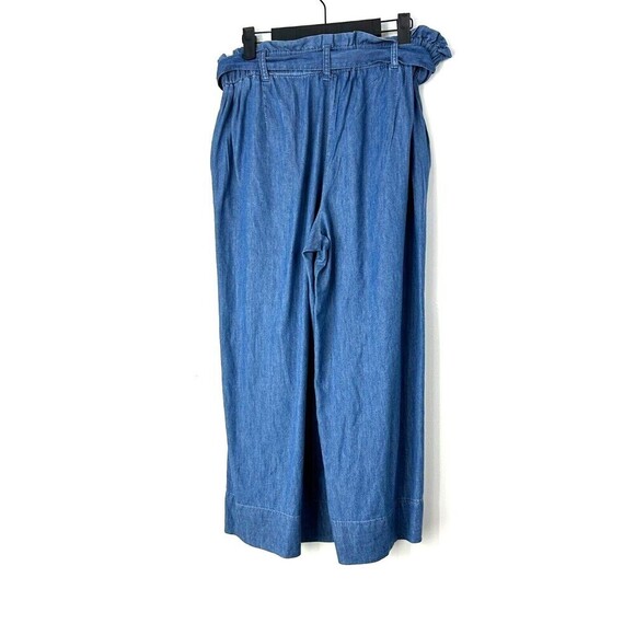 Hannah Womens Size M Wide Leg Pants Tie Belt Chambray Blue Pull On Ankle R - Picture 5 of 12